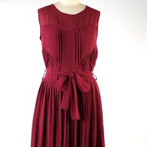 Burgendy Pleats Short Dress